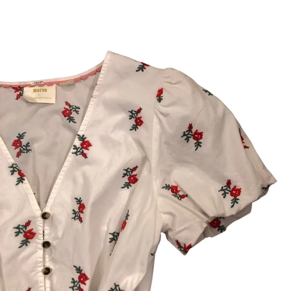 Cottagecore Maeve by Anthropologie white top with red floral embroidery Size 14